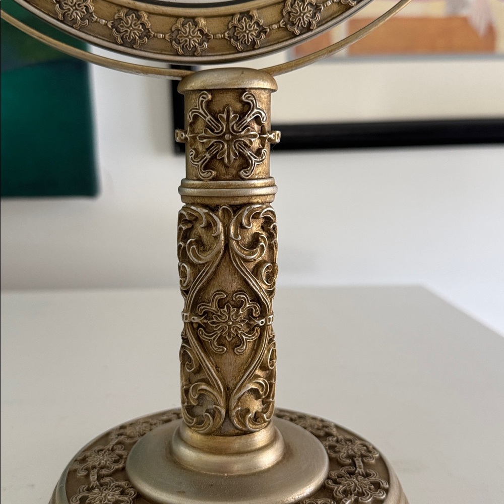 Vintage Gold Tone Two Sided Swivel Round Vanity Stand Alone Make Up Mirror AS IS - Picture 6 of 12